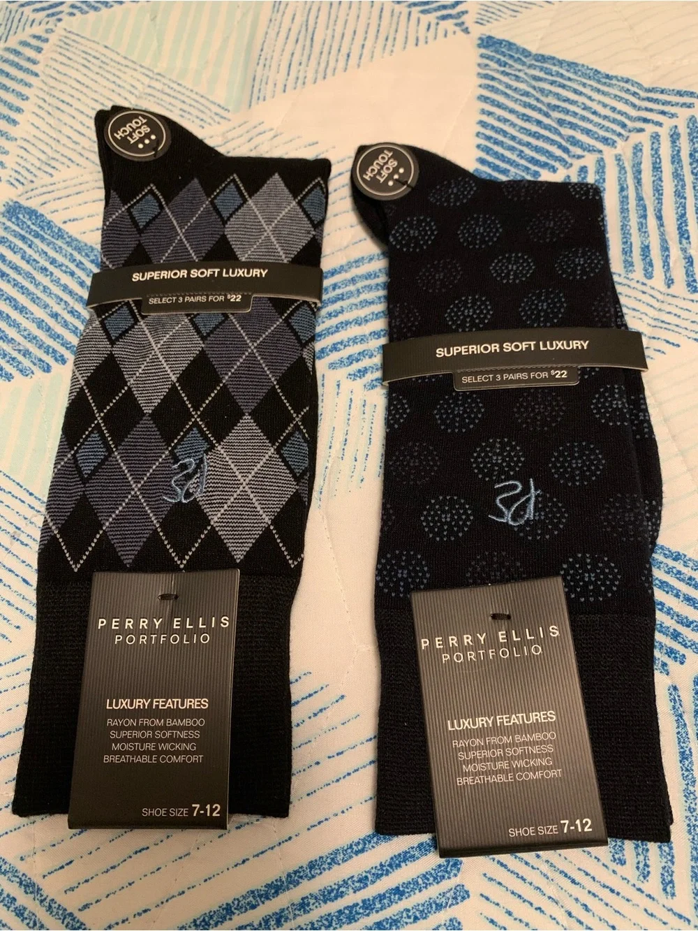 Perry Ellis Men's Dress Socks - Black, Gray, Blue, Brown & Tan Mix